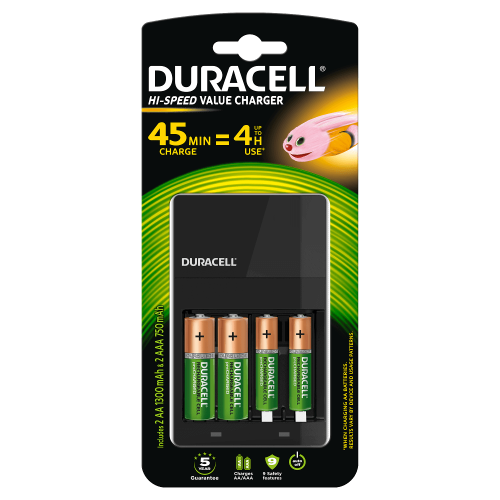 Chargeur de piles AA/AAA Duracell CEF14 +  4 piles rechargeables LR03 et LR06