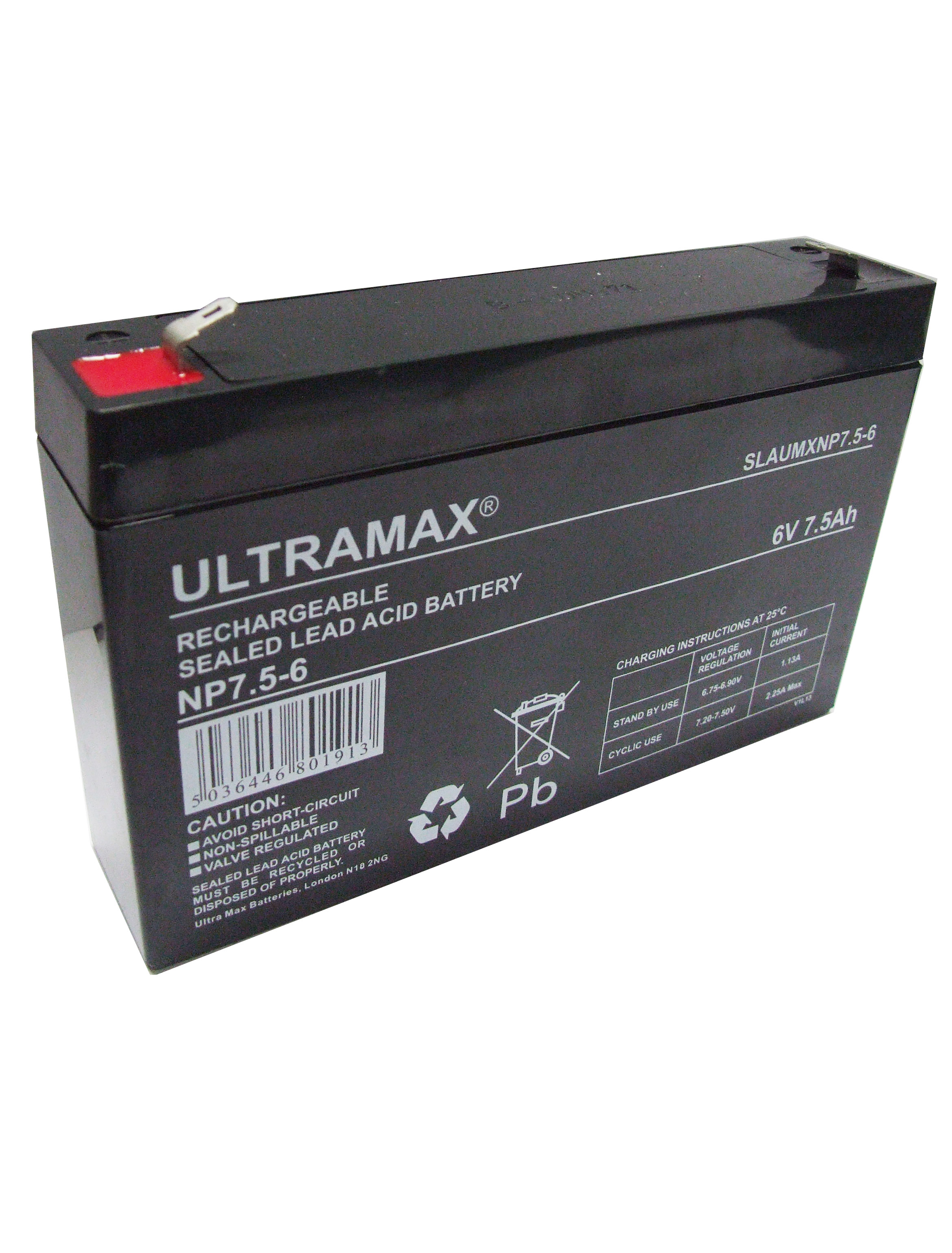 Batterie au plomb 6 Volts 7,5Ah ULTRA MAX SLA NP7.5-6 VRLA