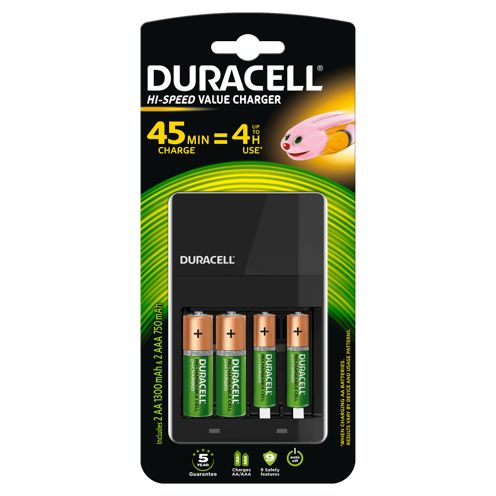 Chargeur de piles AA/AAA Duracell CEF14 +  4 piles rechargeables LR03 et LR06