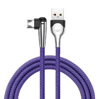 Cable nylon micro USB violet avec embout en L pour gamer 2 mètres