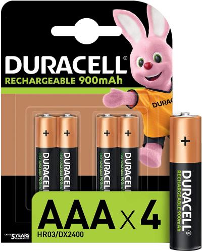 Pack de 4 piles rechargeables AAA/LR03 Duracell Stay charged 800mAh